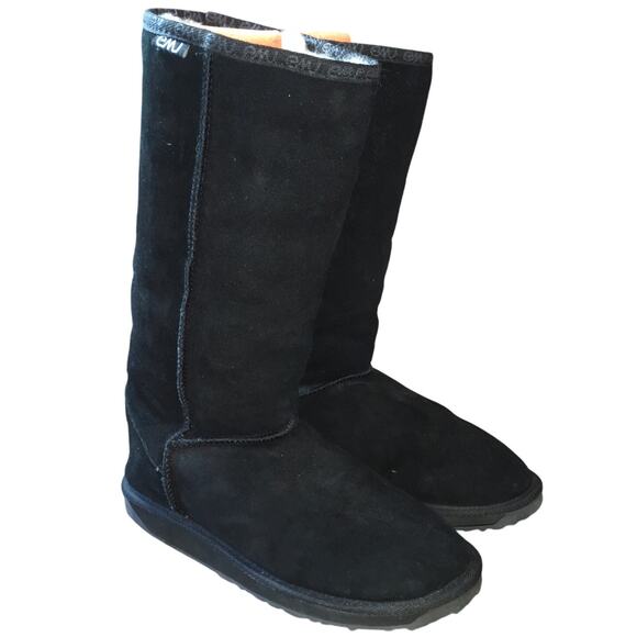 Emu Australia Bronte Tall 12" Boot Womens 8 39 Black Shearling Merino Wool Warm - Picture 1 of 10